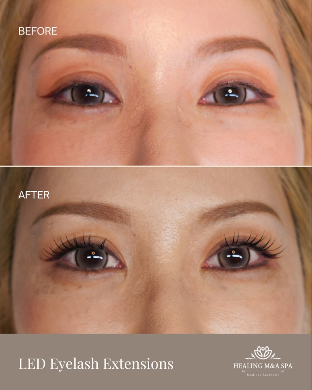 LED Eyelash Extensions before and after